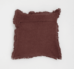 Stonewashed Linen Throw Pillow With Handworked Edges Fringe -22X22in