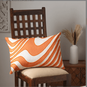 Cotton Slub Pillow With Print And Embroidery