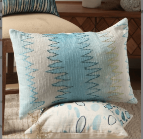 Shoreline Handcrafted Cotton Shoreline Foliage Printed & Embroidered Pillow 24x16
